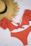 Pof mouw Polka Dot V-Hals Bikini