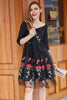 Afbeelding in Gallery-weergave laden, Zwarte V hals vintage jurk met rose borduurwerk