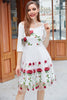 Afbeelding in Gallery-weergave laden, Witte V hals vintage jurk met rose borduurwerk