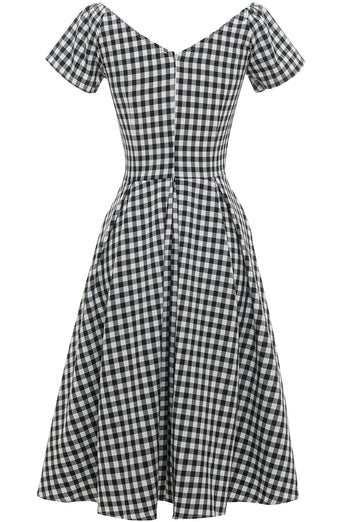 Zwart-wit plaid vintage jaren 1950 jurk