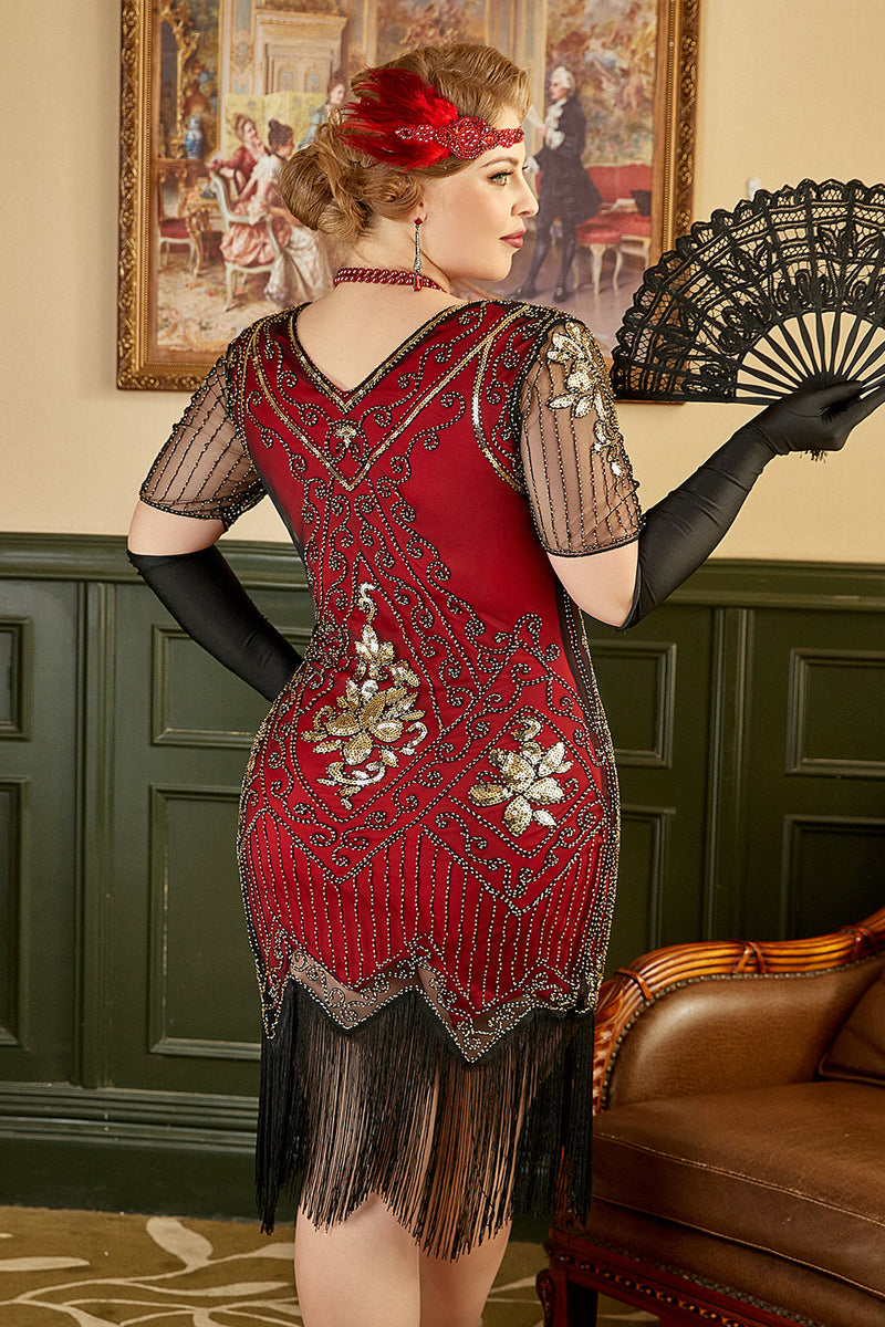 Afbeelding in Gallery-weergave laden, Grote maat 1920s Gatsby Pailletten Fringed Paisley Flapper Jurk