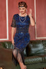 Afbeelding in Gallery-weergave laden, Blauwe Pailletten Fringe Gatsby 1920s Jurk met Mouwen