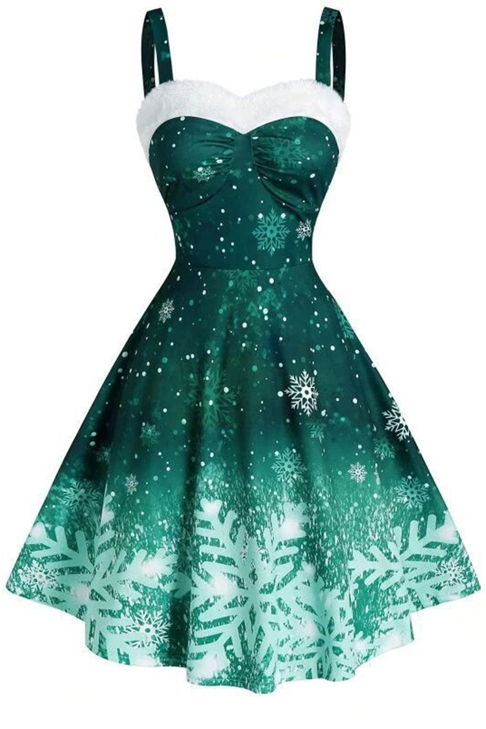 Groene kerst sneeuwvlok print vintage jurk