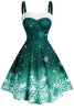 Afbeelding in Gallery-weergave laden, Groene kerst sneeuwvlok print vintage jurk