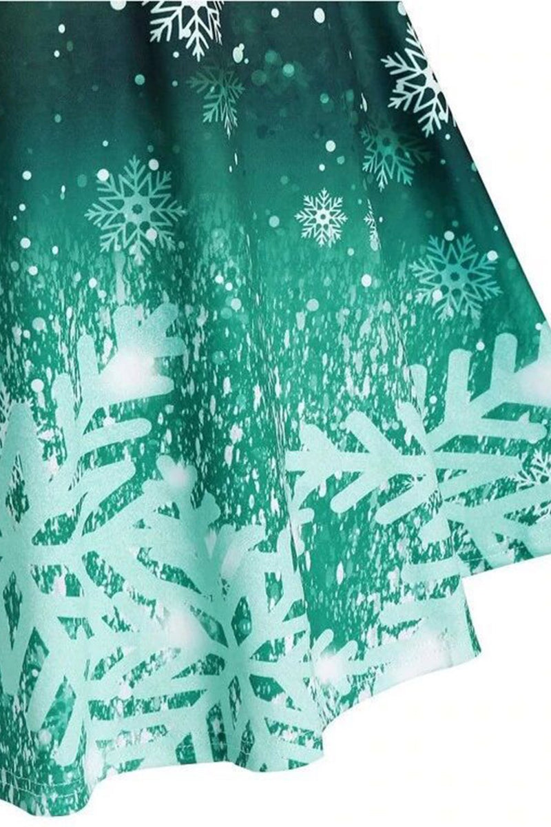 Afbeelding in Gallery-weergave laden, Groene kerst sneeuwvlok print vintage jurk