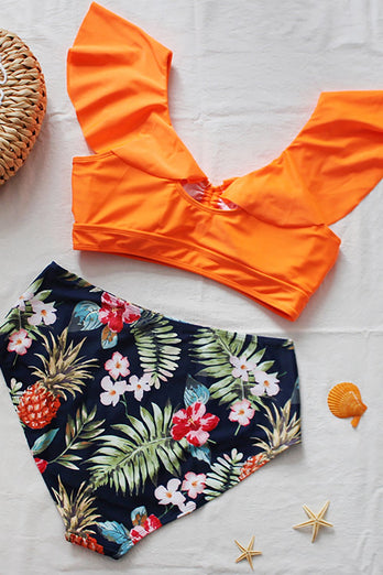 Grote maat Oranje Bloemen Bikini