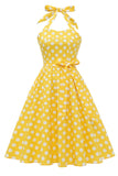 Gele Polka Dots Pin Up Vintage Jurk