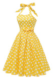 Gele Polka Dots Pin Up Vintage Jurk