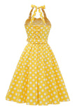 Gele Polka Dots Pin Up Vintage Jurk