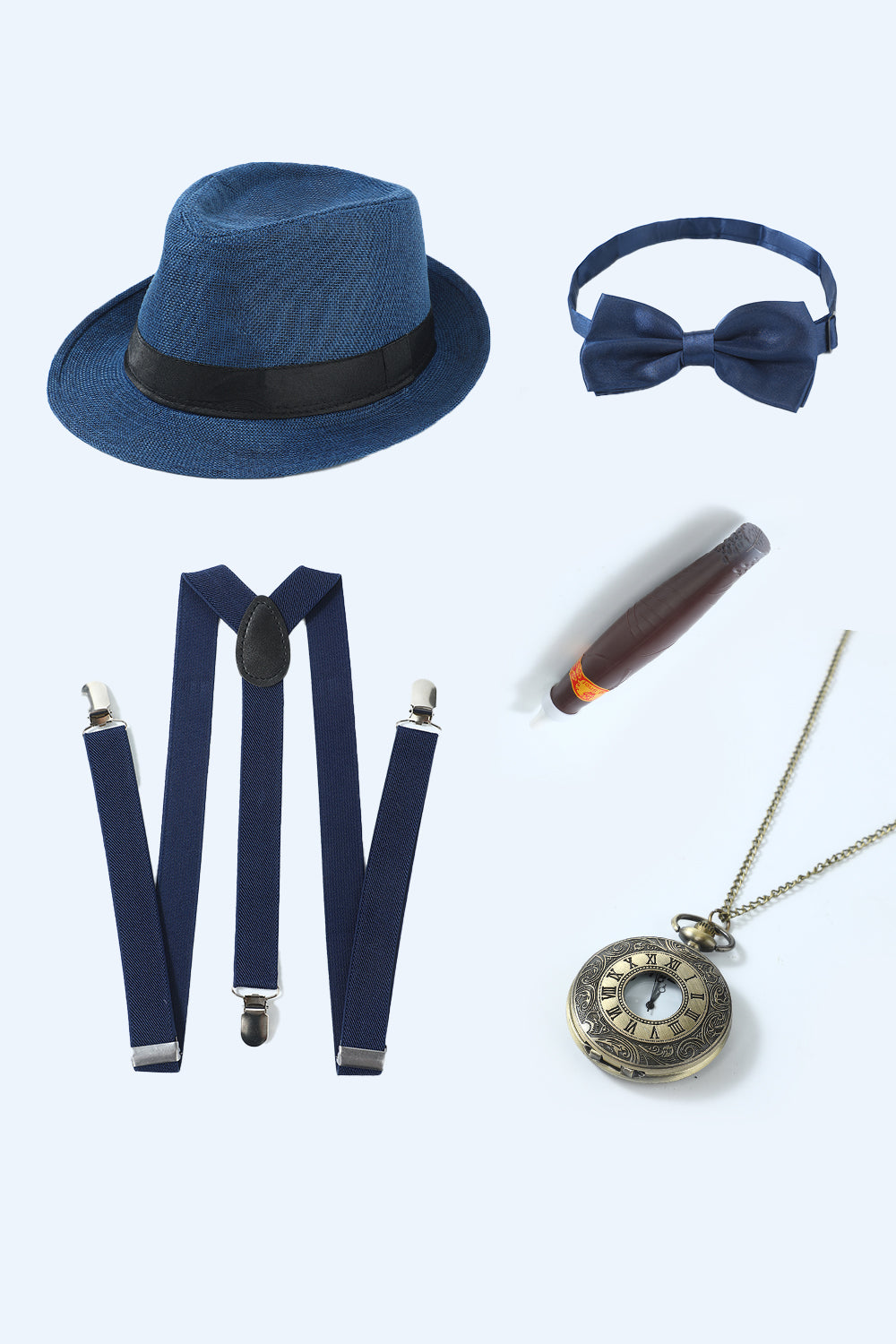 Blauwe 1920s Accessoires Set voor Mannen