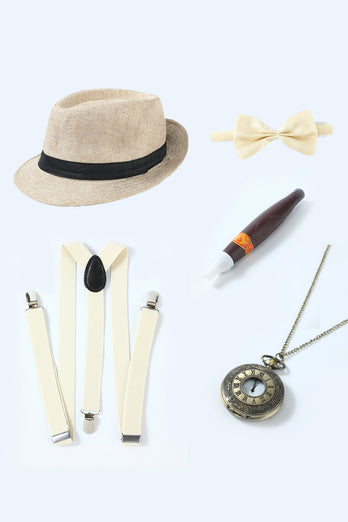 Khaki 1920s Accessoires Set voor Mannen