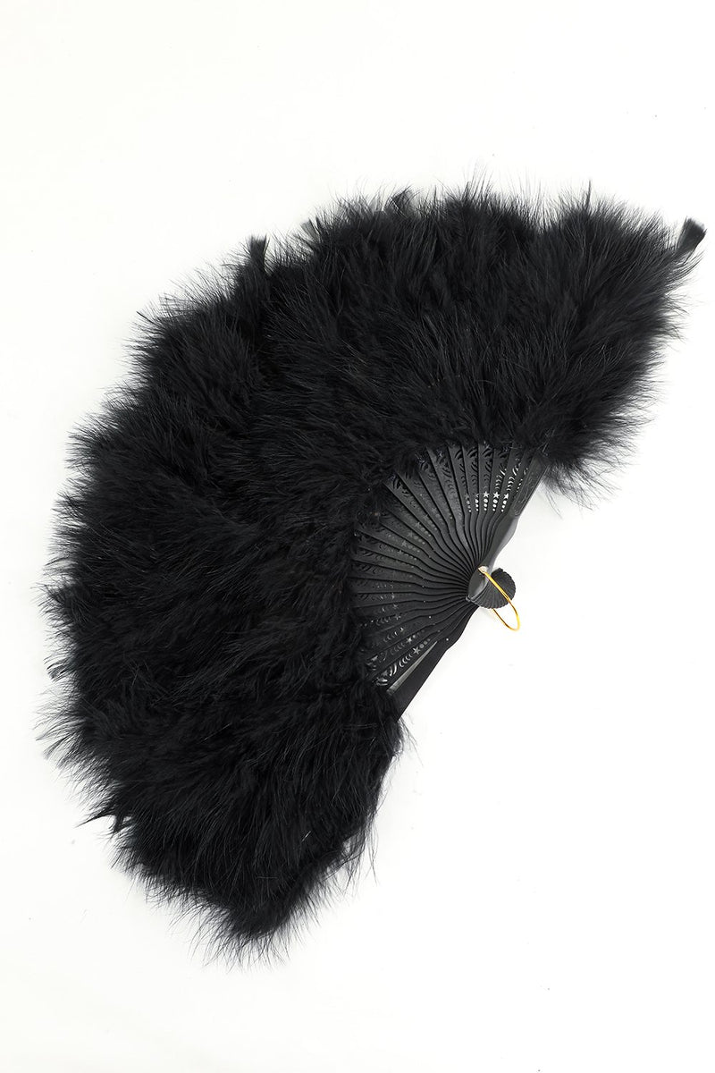 Afbeelding in Gallery-weergave laden, Gatsby Zwarte Veer Opvouwbare Ventilator