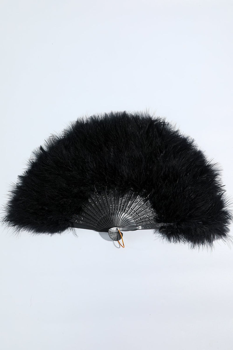 Afbeelding in Gallery-weergave laden, Gatsby Zwarte Veer Opvouwbare Ventilator