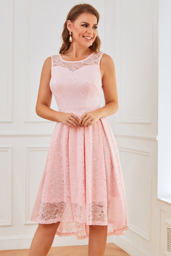 Roze mouwloze kanten jurk