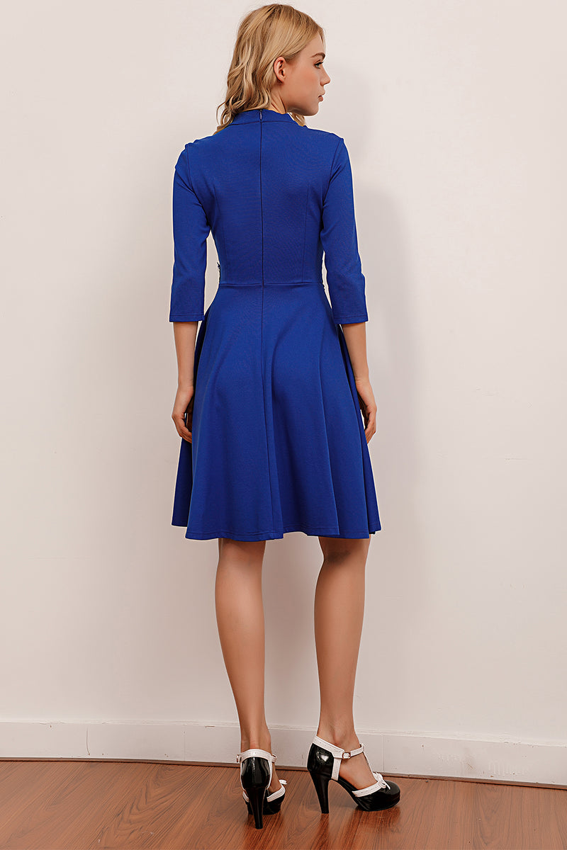 Afbeelding in Gallery-weergave laden, koningsblauwe vintage jurk met mouwen