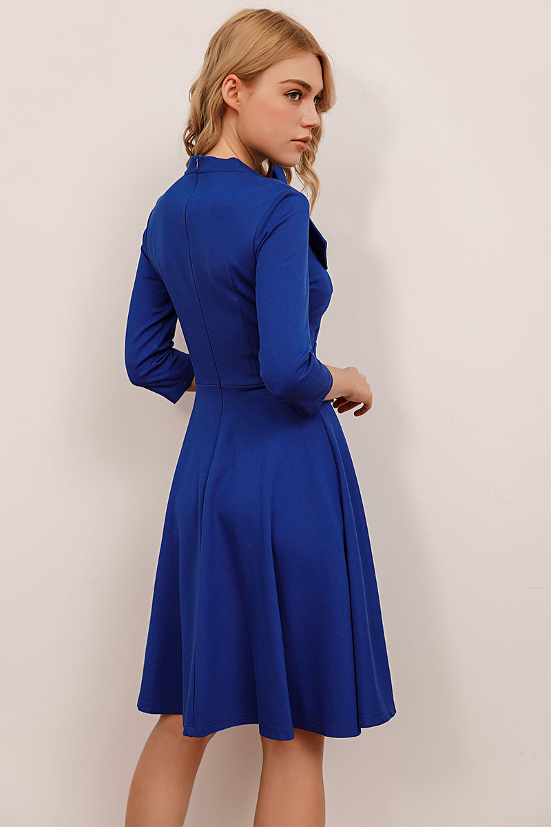 Afbeelding in Gallery-weergave laden, koningsblauwe vintage jurk met mouwen