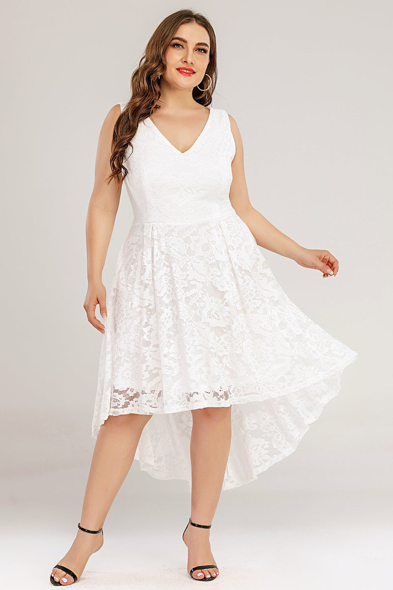 Afbeelding in Gallery-weergave laden, Witte kanten asymmetrische grote maat jurk