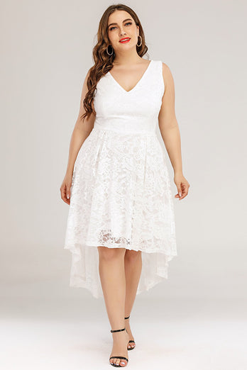 Witte kanten asymmetrische grote maat jurk