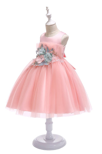 A lijn juweel blush bloem meisje jurk met appliques