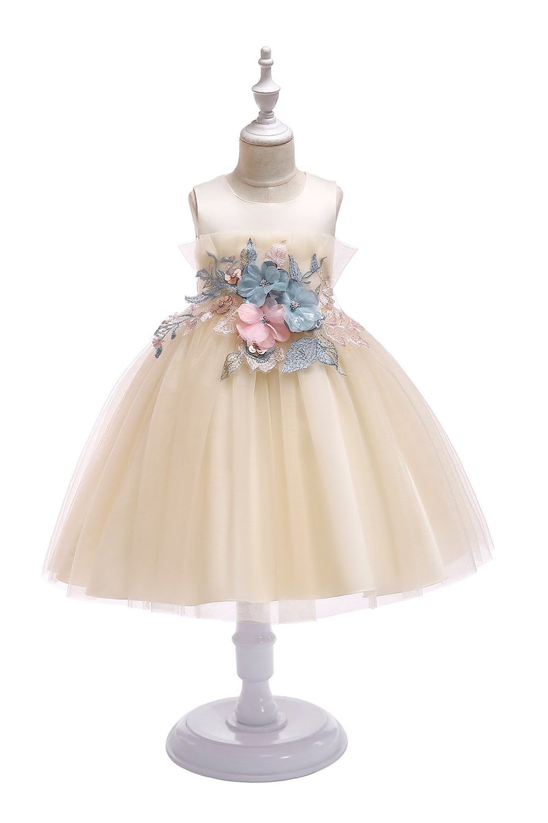 Afbeelding in Gallery-weergave laden, A lijn juweel blush bloem meisje jurk met appliques
