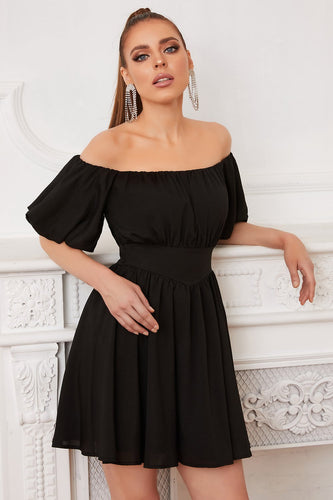 Zwart van de schouder cocktail jurk