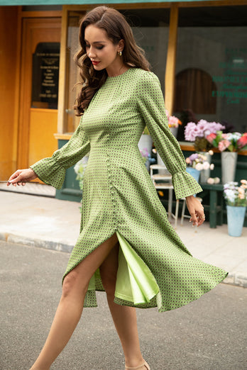 Groen bedrukte lange mouwen casual jurk