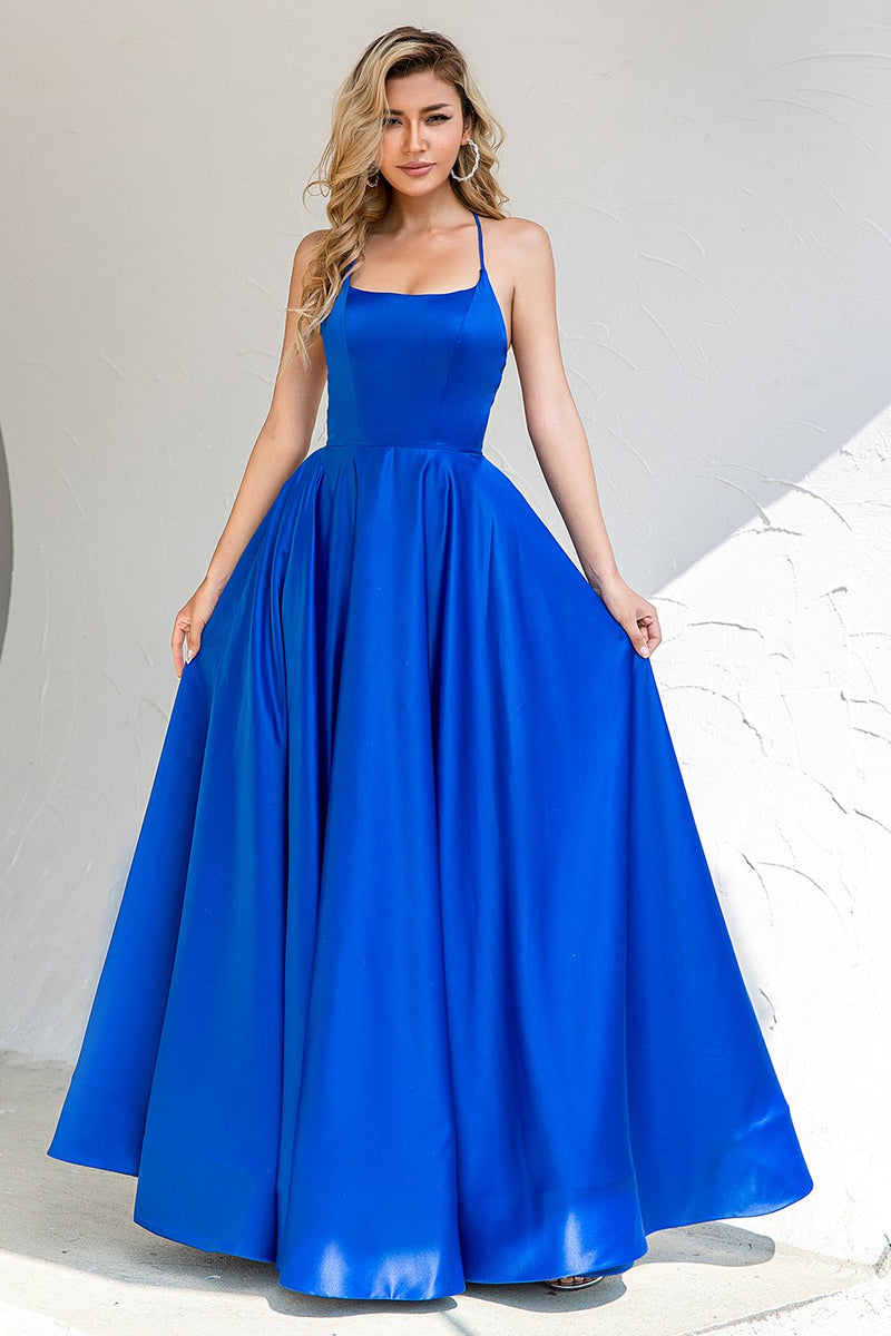 Afbeelding in Gallery-weergave laden, Koningsblauw Rugloos Satijn Gala jurk