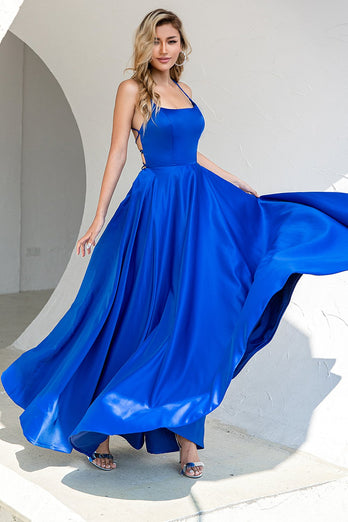 Koningsblauw Rugloos Satijn Gala jurk