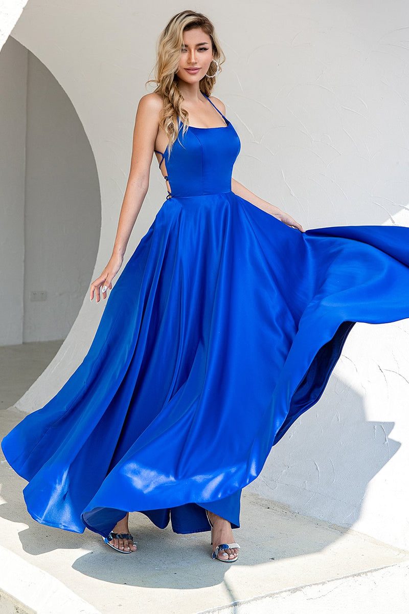 Afbeelding in Gallery-weergave laden, Koningsblauw Rugloos Satijn Gala jurk
