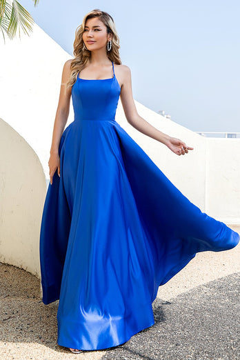 Koningsblauw Rugloos Satijn Gala jurk