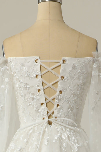 Luxe A lijn Off-shoulder Witte trouwjurk met appliques