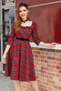 Afbeelding in Gallery-weergave laden, Geruite rode vintage jurk met mouwen
