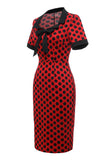 Polka Dots Rode jaren 1960 Jurk met Strik