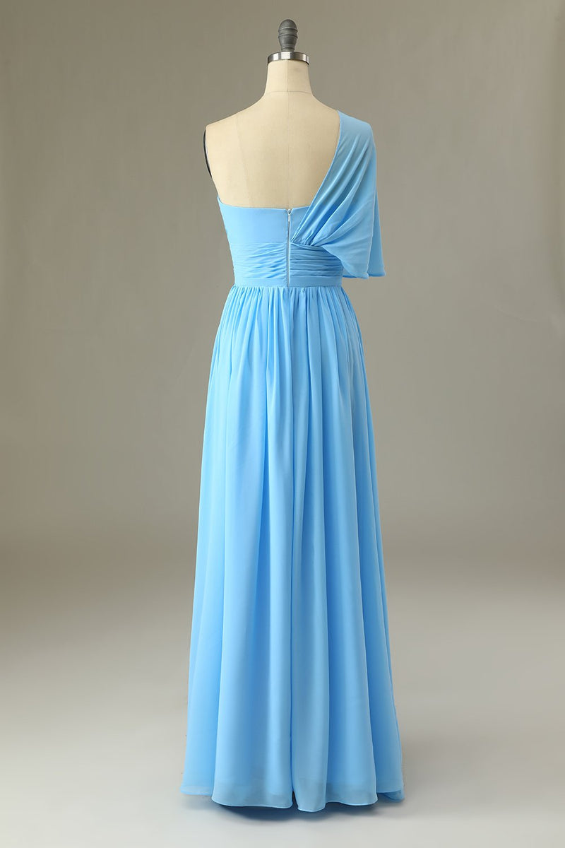 Afbeelding in Gallery-weergave laden, Een schouder blauwe bruidsmeisje jurk