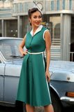 Groene Revers Hals jaren 1950 Swing Jurk met Riem