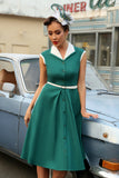 Groene Revers Hals jaren 1950 Swing Jurk met Riem