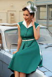 Groene Revers Hals jaren 1950 Swing Jurk met Riem