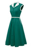 Afbeelding in Gallery-weergave laden, Revers hals groene swing jaren 1950 jurk met riem