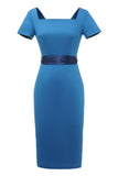 Blauwe jaren 1960 Bodycon Jurk met strik