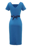 Blauwe jaren 1960 Bodycon Jurk met strik