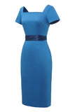 Blauwe jaren 1960 Bodycon Jurk met strik