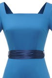 Blauwe jaren 1960 Bodycon Jurk met strik