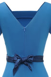 Blauwe jaren 1960 Bodycon Jurk met strik