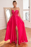 Fuchsia Strapless Galajurk met Spleetje