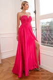 Fuchsia Strapless Galajurk met Spleetje