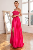 Fuchsia Strapless Galajurk met Spleetje