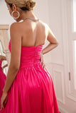 Fuchsia Strapless Galajurk met Spleetje