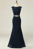 Navy Lace Sheath Moeder Jurk