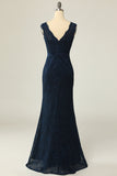 Navy Lace Sheath Moeder Jurk