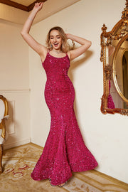 Hot Pink Pailletten Zeemeermin Plus Size Galajurk met Lac-up Rug